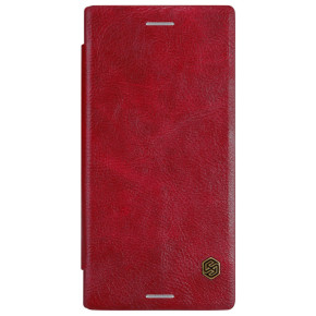 Луксозен кожен калъф тефтер от естетсвена кожа оригинален Nillkin за Sony Xperia XZ F8331 червен
